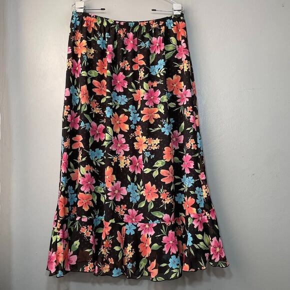 White Stag Reversible Skirt Size Large Black Floral Dot Fairy Goth Dark Romantic - Picture 4 of 10